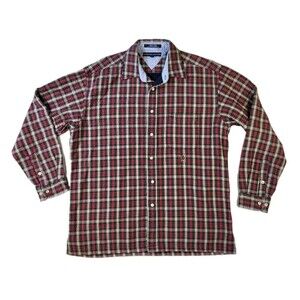 Tommy Hilfiger Men’s Large Heavy Button-Up Shirt Plaid Red Blue Multicolor Vtg
